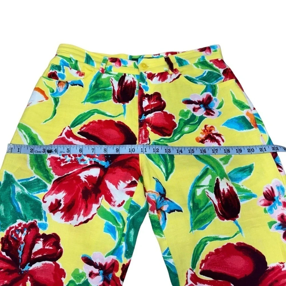 Lauren Ralph Lauren Linen Cropped Pants Women’s 8 Yellow Floral Tropical Hawaii - Picture 13 of 16